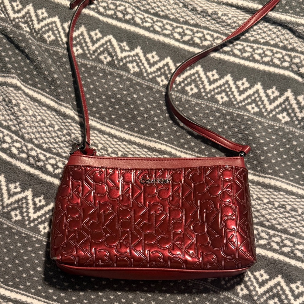 Calvin Klein Burgundy Embossed Crossbody Bag